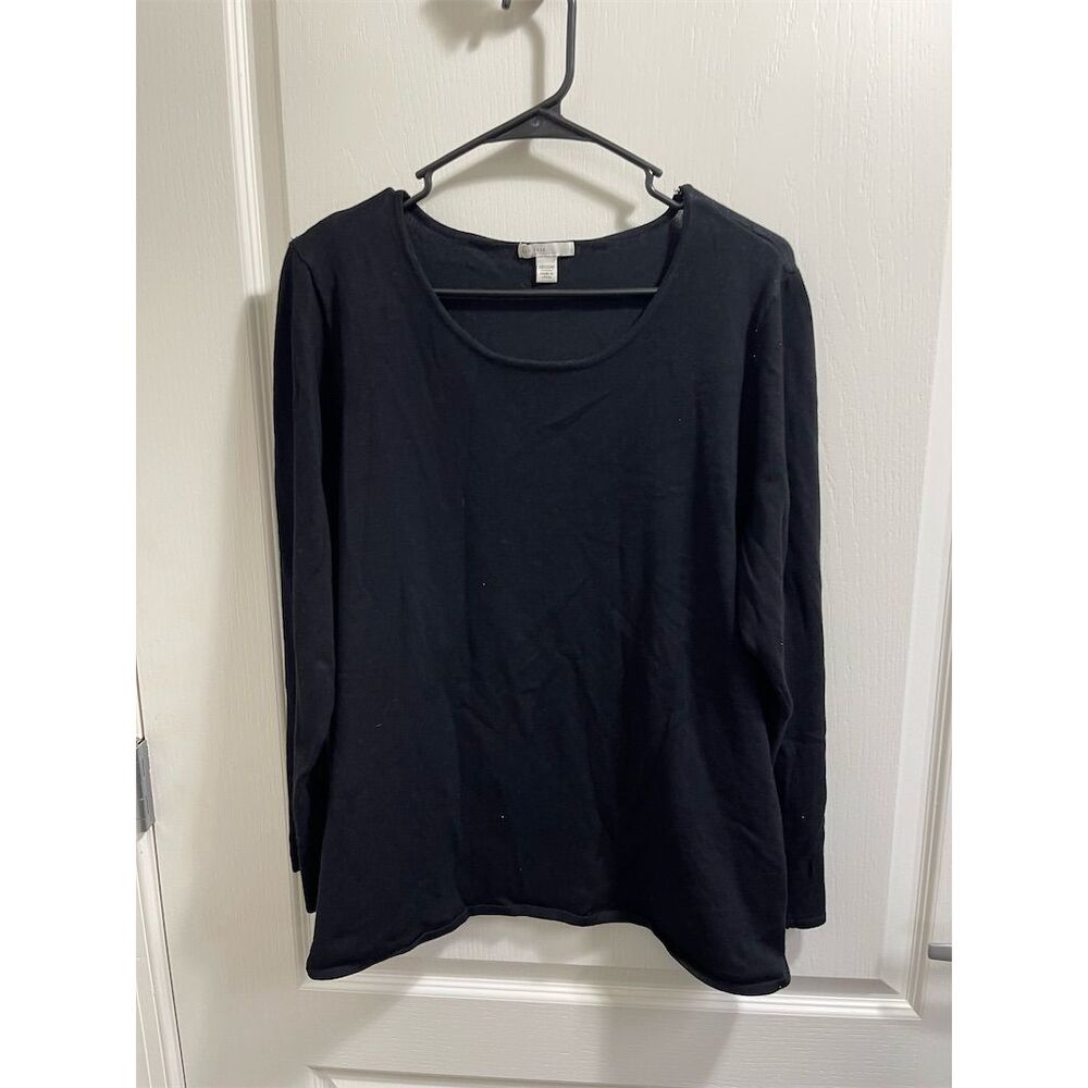 Cato Women's Plus Size 18 Black Long Sleeve Blouse Round Neck (sku316)